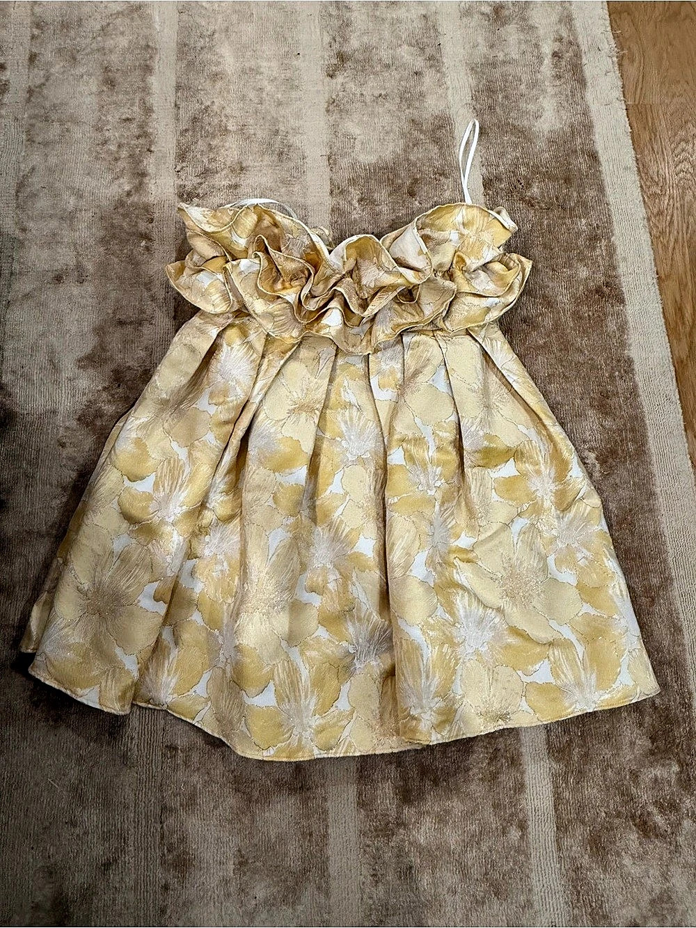 Aureta Floral Ruffle Mini Dress in Yellow & White Size Small